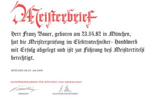 Meisterbrief_Bauer Elektrotechnik_Franz Bauer_web